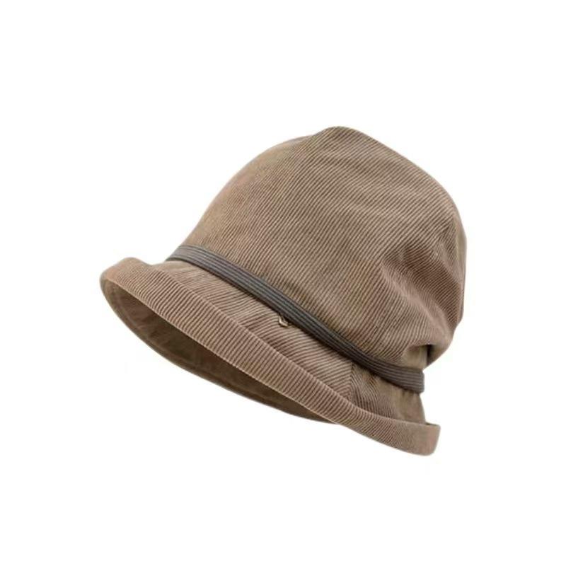 Fashion Women's Corduroy Hat Autumn Winter Warm Fisherman Cap Retro Casual Versatile Bucket Cap Solid Color Outdoor Pile Cap