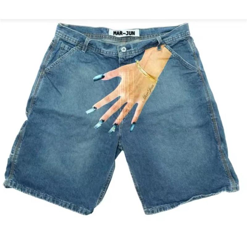 European And American Y2K Hip-hop Trend Pattern Printed Denim Shorts Couple Casual Trousers