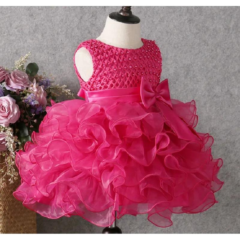 Baby Girl Princess Dress Pearl Infant Toddler Girl Vintage Vestido Party Birthday Ball Gown Baby Clothes