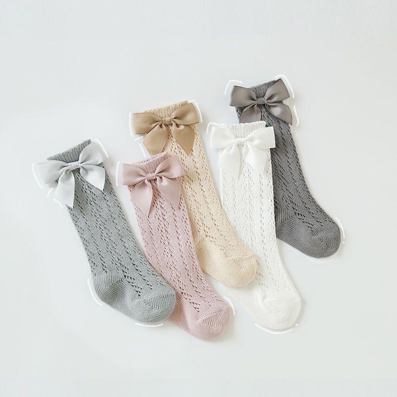 Newborn Baby Cotton High Tube Bow Mesh Socks - Summer Thin Design