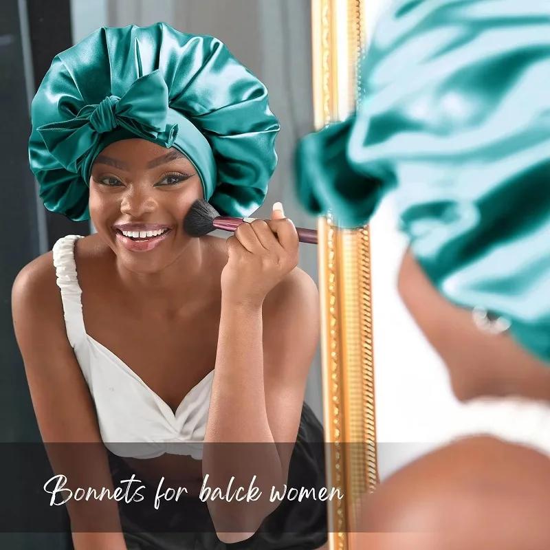 1pcs Silk Satin Sleeping Hat Women Satin Solid Night Hair Care Bonnet Nightcap For Women Men Unisex Cap Bonnet Shower Turban