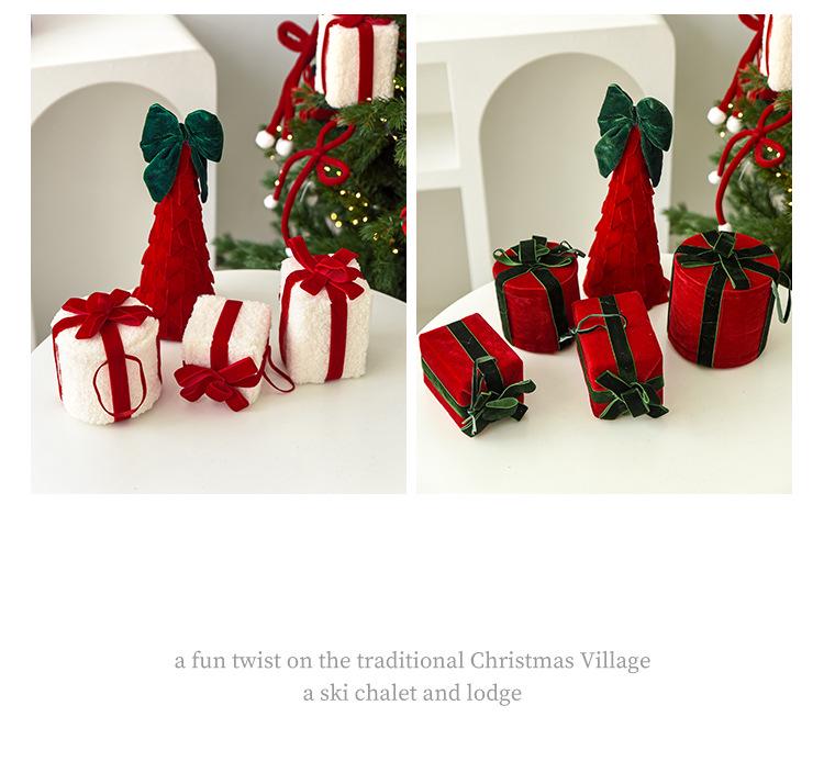 Velvet Bow Flocked Cloth Gift Box Ornament for Christmas Tree and Wall Decoration
