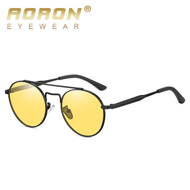 AORON Round Metal Frame Photochromic Polarized Sunglasses for Men Women Sports Fishing Anti Glare UV400 Glasses