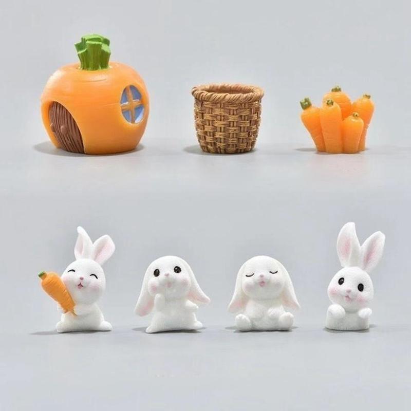

7PCS Set Easter Day Cute Rabbit Carrot Mini Figure Decoration Toy Doll 3-4cm Plastic Model