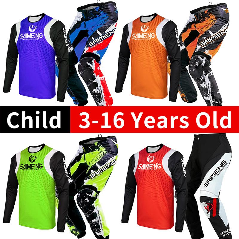 Sada oblečení na motokros pro děti Mladistvý dres Kalhoty Sety dítě zelená Motocykl černá 3 4 5 6 7 8 9 10 let Terénní oblek modrá oranžová Enduro kros chlapec dívka
