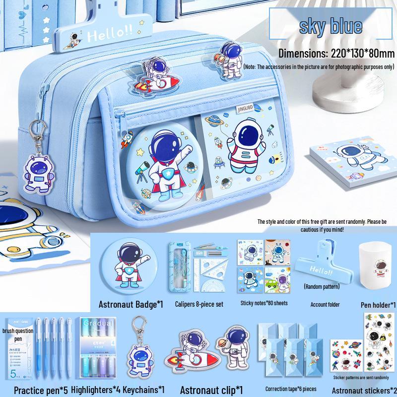 2025 Astronaut XL Blue Pencil Case: Multi-functional Stationery Box for Primary School Boys