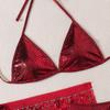 Women Sexy Triangle Split Bikini Suit Set Tie Side G-String Thong Swimsuit One Shoulder Elastic