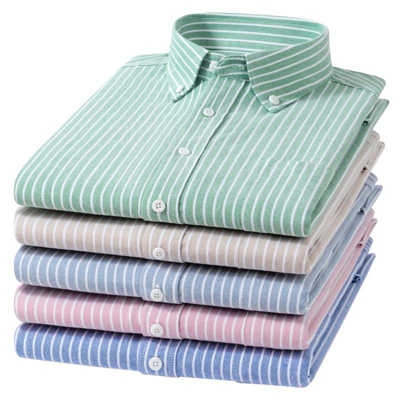 100%  Cotton Striped Shirs for Men Long Sleeve Cotton Oxford Shirt Long Sleeve Casual Business Autumn Spring