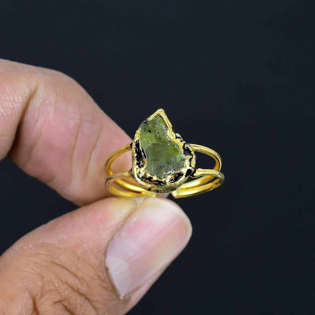 Peridot Handmade Gemstone Ring, Copper Electroformed Ring Antique Jewelry, Adjustable Ring Engagement Gift