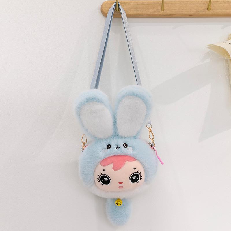 Baby Rabbit Three Plush Toy Shoulder Bag With Adjustable Strap Design Zipper