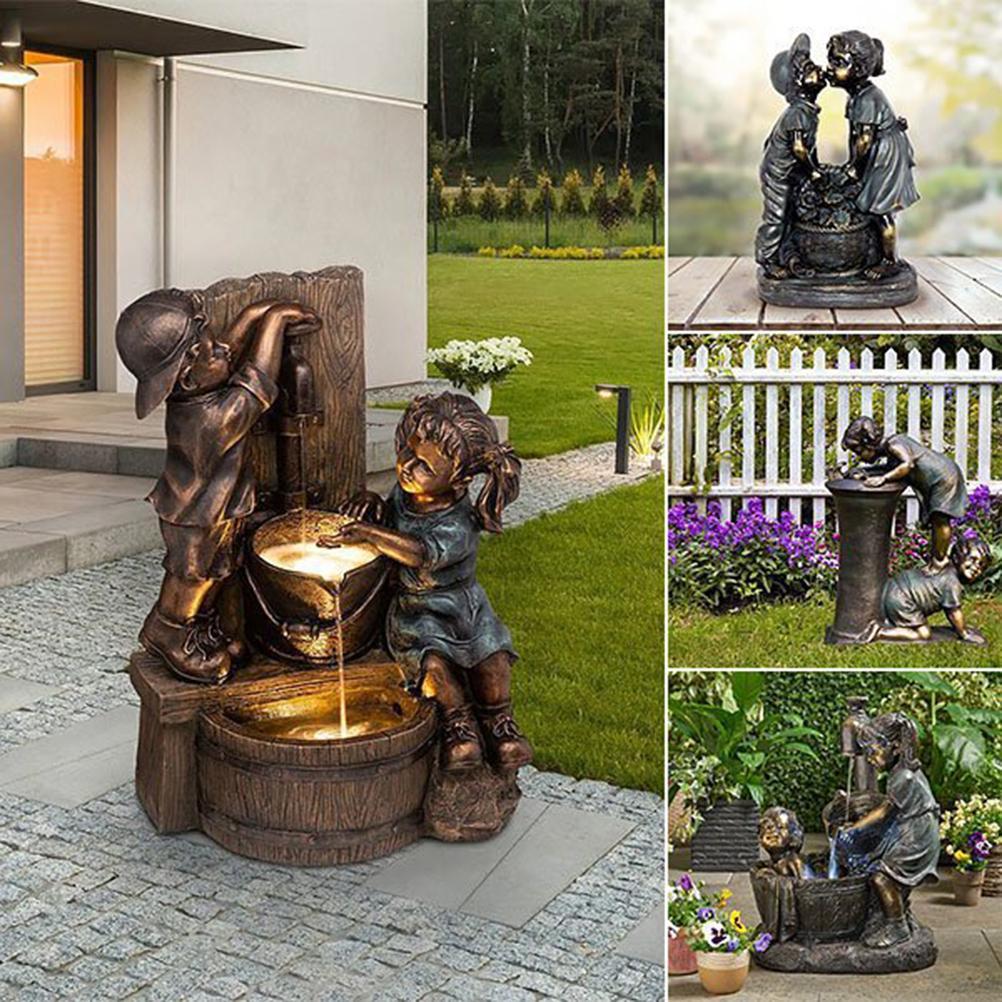 1 st Pojke Flicka Trädgårdsstaty Skulptur Gård Utomhus Gräsmatta Dekor Hemprydnad