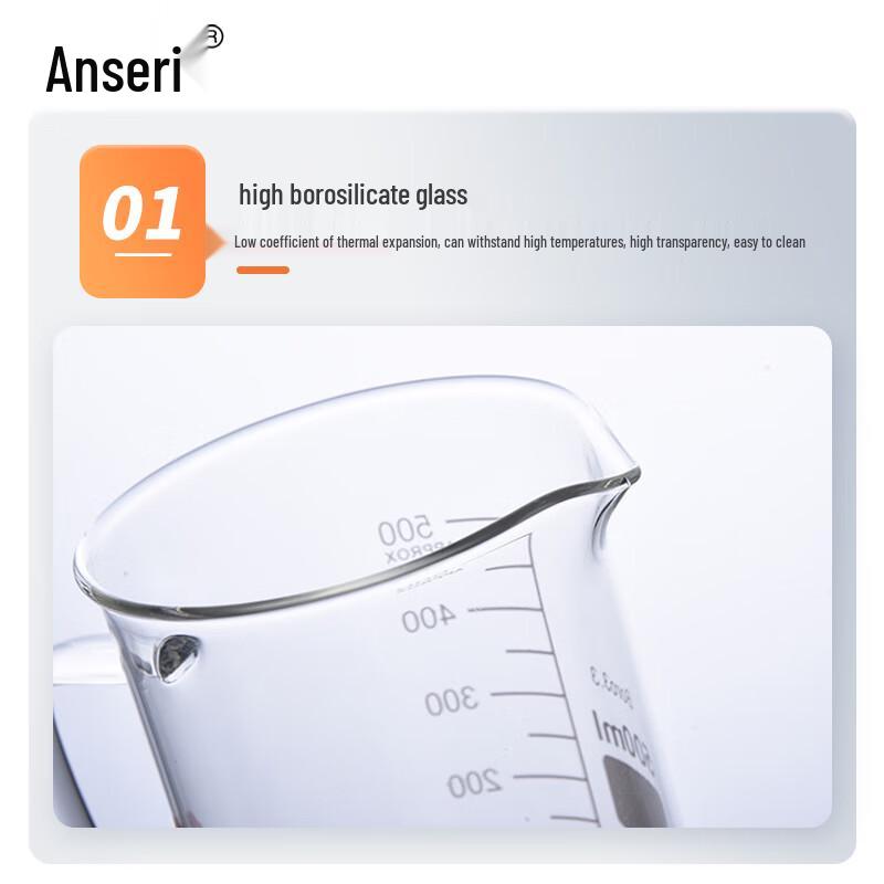 Anserui Graduated Glass Beaker with Handle (2-Pack)