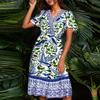 Women's Summer Dress Loose Beach Vacation Casual Deep V Neck Vest Dress Elegant Shirt Dress