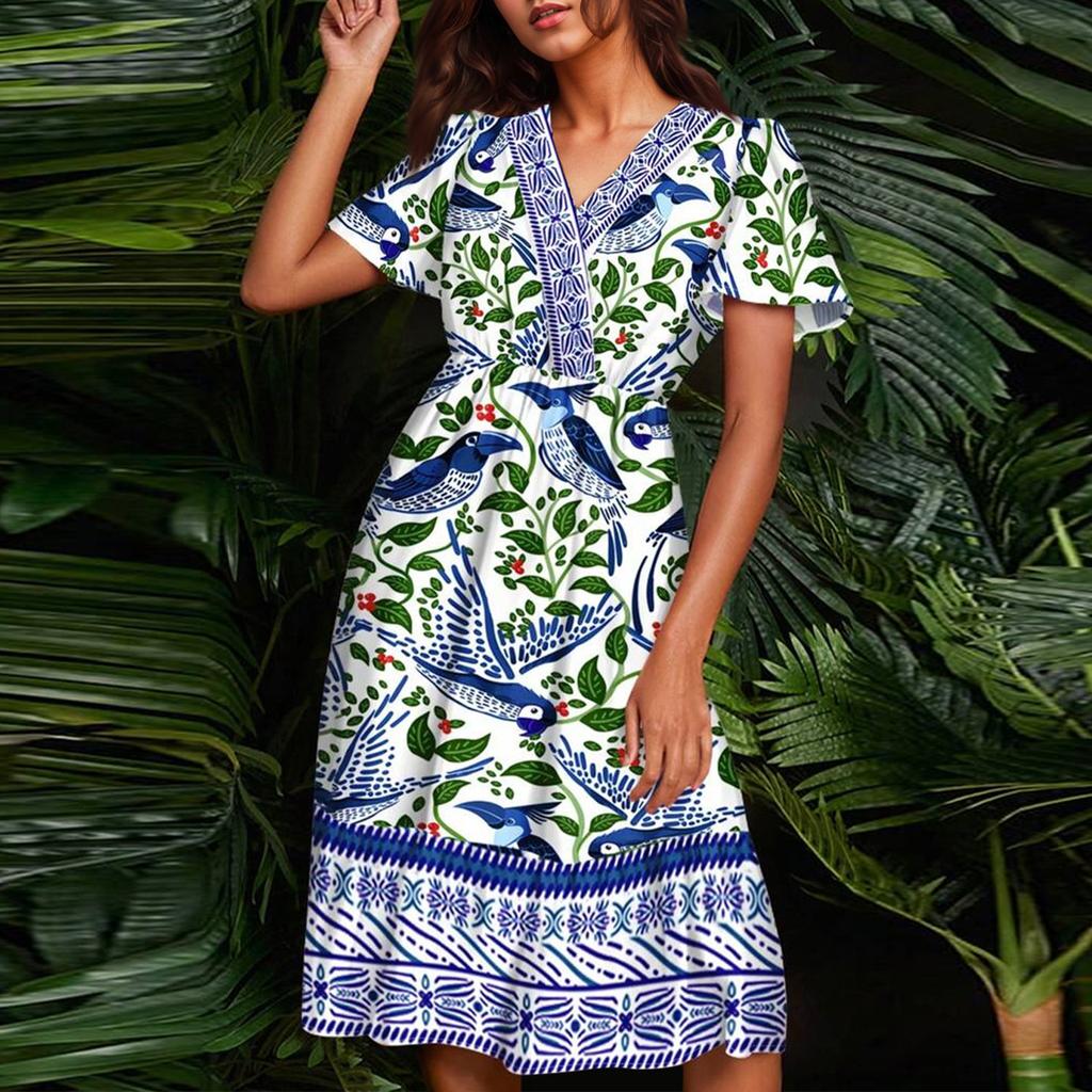 Women's Summer Dress Loose Beach Vacation Casual Deep V Neck Vest Dress Elegant Shirt Dress