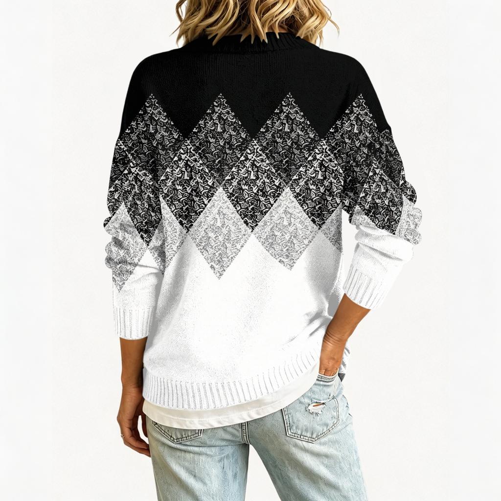 Women's Retro Printed Long Sleeve Button Front Knit Cardigan