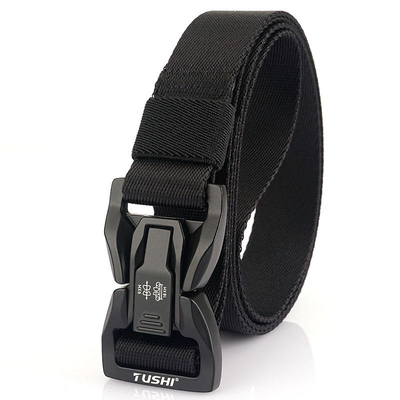 

Новый мужской ремень для поездок на работу с автоматической пряжкой из нейлона, универсальный двухслойный толстый ремень для отдыха на природе 125cm