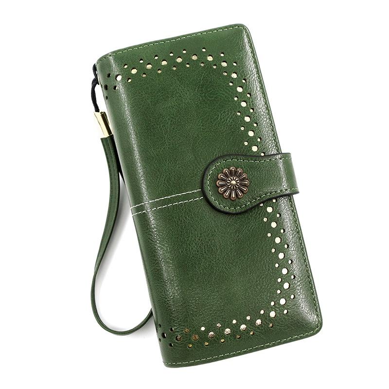 IELGY женский простой кошелек из вощеной кожи с длинным ремешком на молнии — фото 13