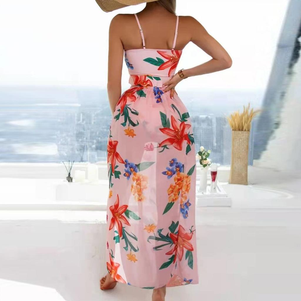 Fashion Women Printed High Waist Split Long Skirt Bikini Casual Swimsuit Set