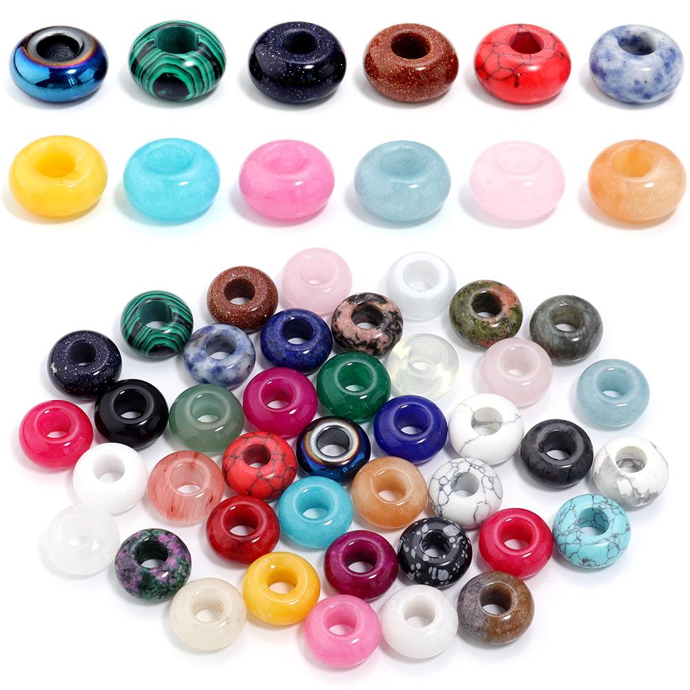 6pcs 14x8mm Natural Stone Beads Amethyst Tiger Eye Agate Jade Abacus Shape Big Hole Loose Beads for Jewelry Making DIY Bracelets