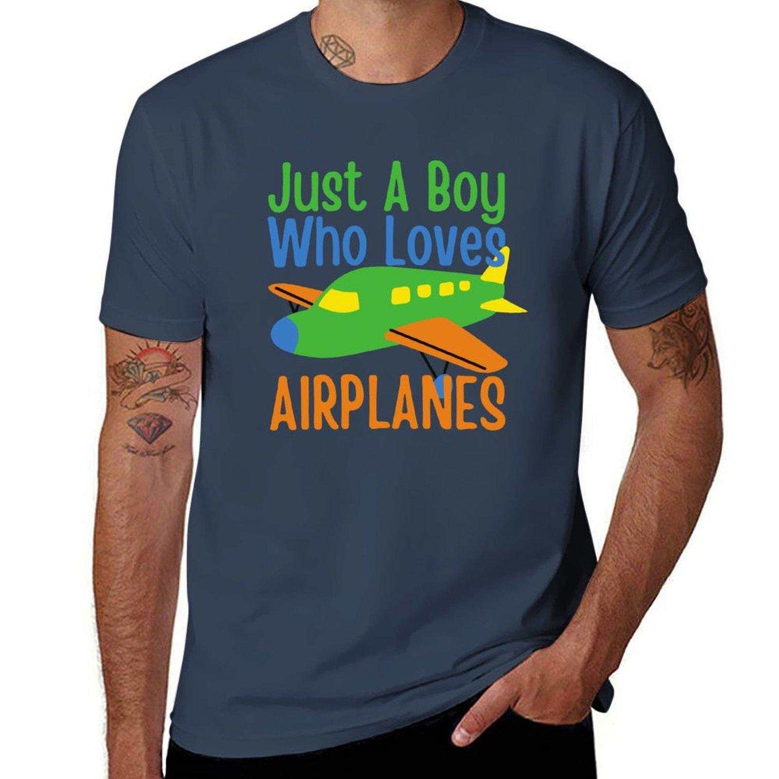 Just A Boy Who Loves Airplanes TShirt Regular Fit Plain Tee Shirt S