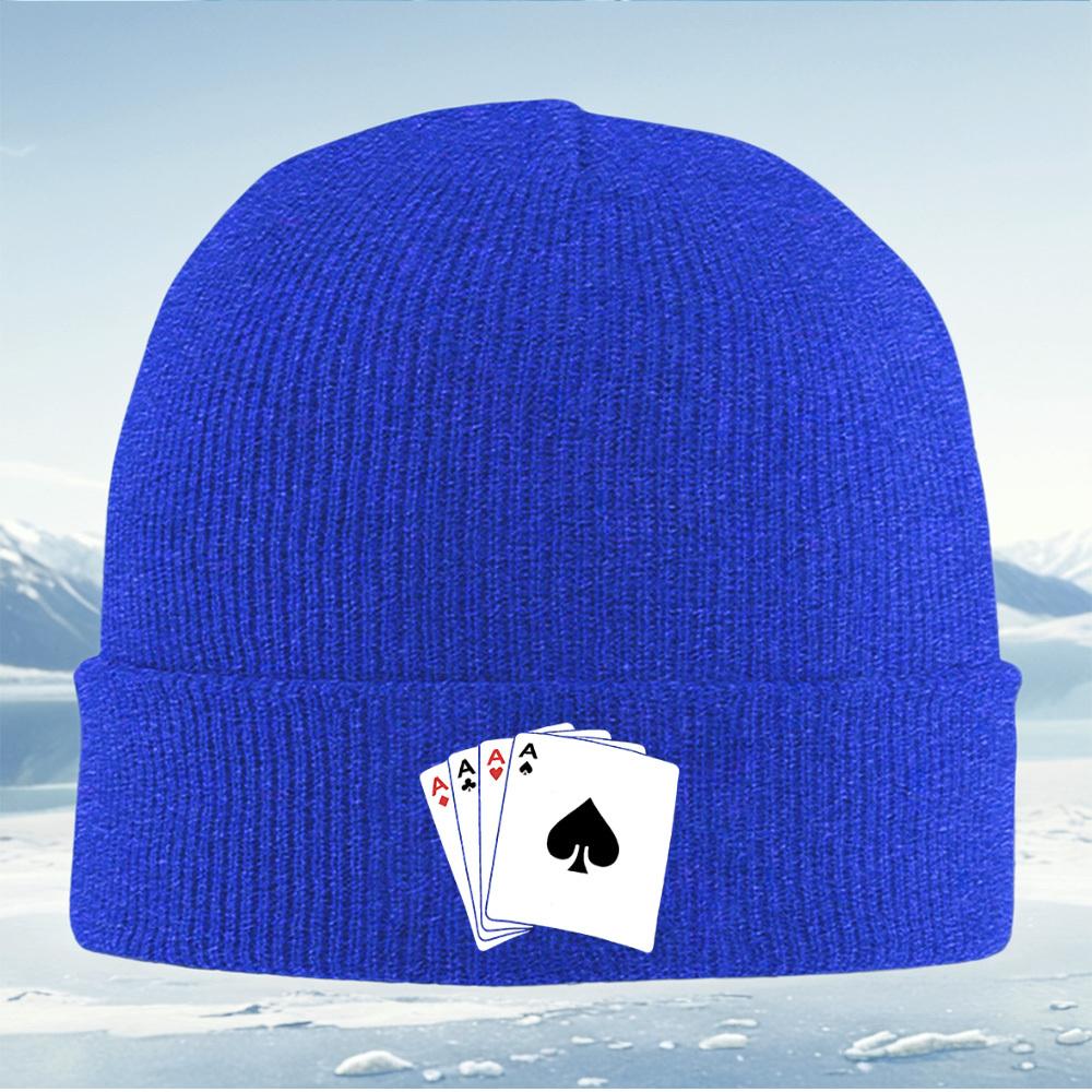 Playing Cards Four Aces Black Spades. Men Women Unisex Knitted Hat Beanie Pullover Cap Winter Thermal Warm Christmas Outdoor Cyc