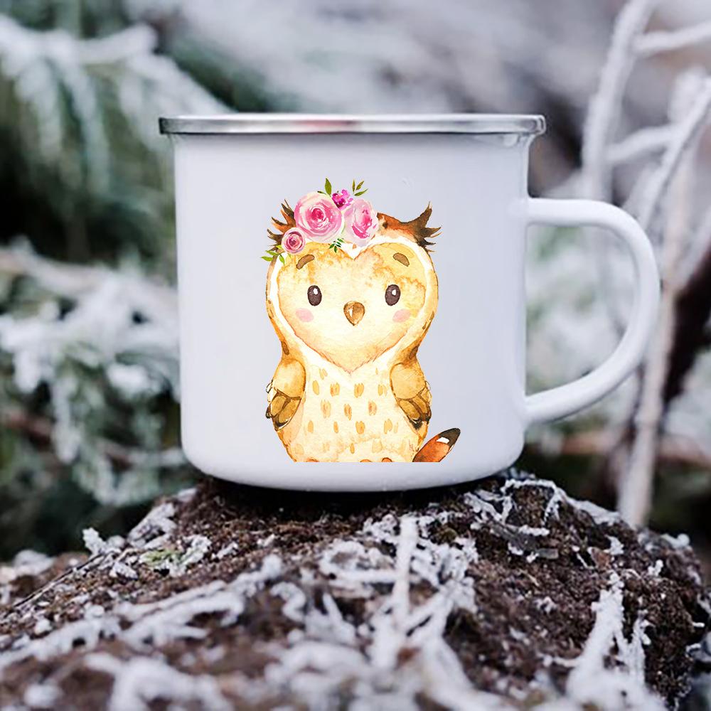 Cute Cartoon Animal Deer Raccoon Owl Print Mugs Camping Cup of Coffee Cupshe Original Breakfast Cups To Sublimate Drinkware Mug