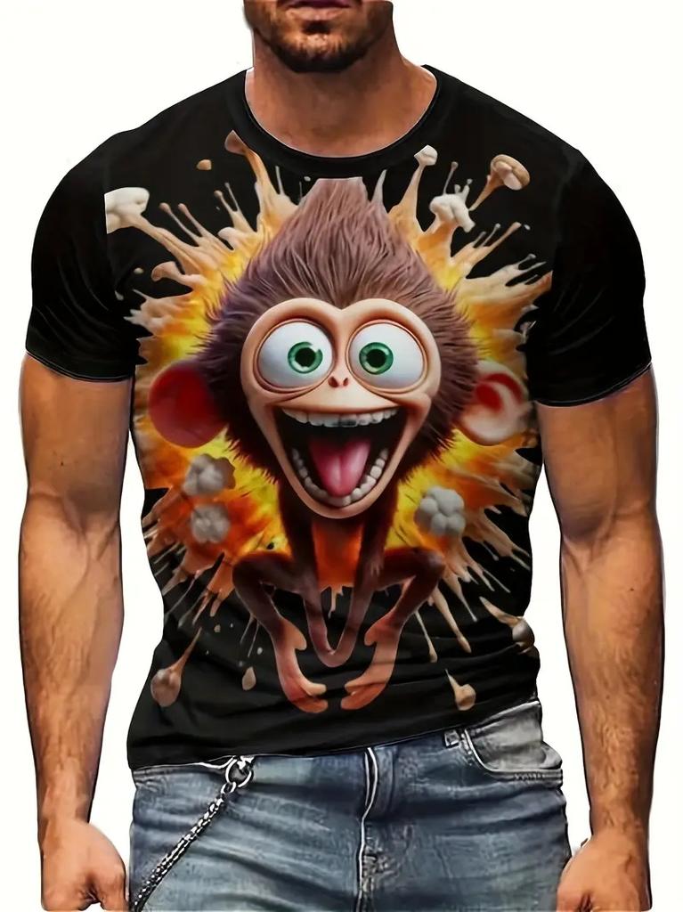 Funny Monkey Graphic 3D Printed T-shirt For Men Causal Short Sleeve Oversized Pullover Tshirts Top New In Men's Monkey Tee Shirt