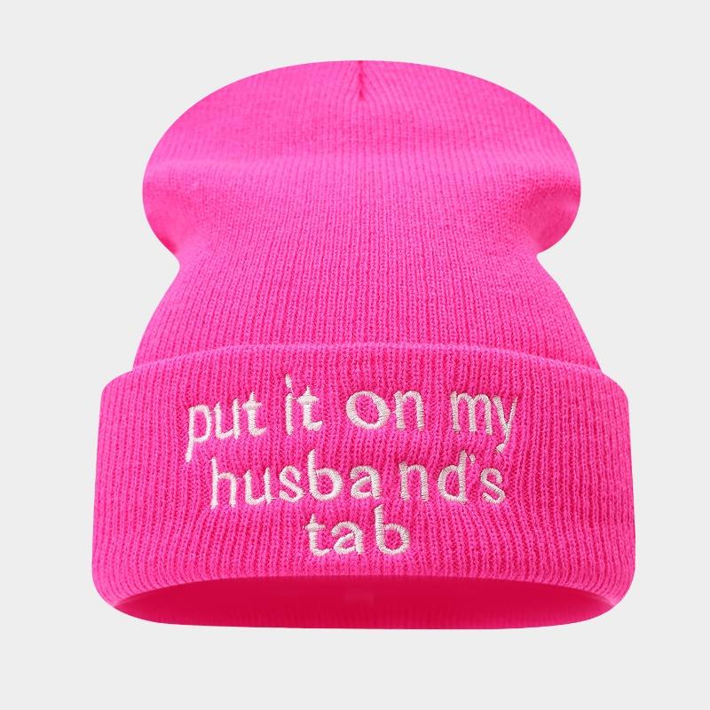 New letter embroidery brimless stacking hat men's and women's simple versatile ear protection knitted hat couple wool hat