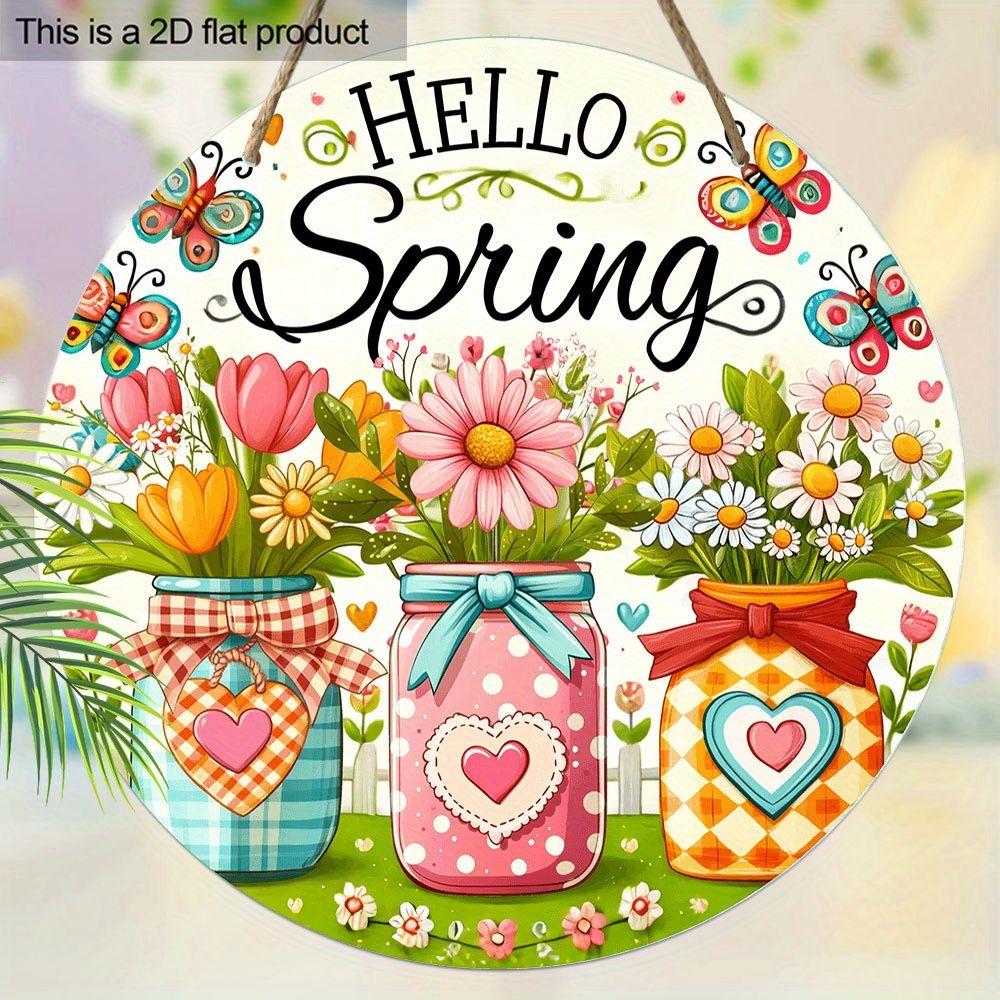 2D Flat Hanging Decorative Signs,interior Wall or Door Dec,garden Dec.,the Pattern Is Flowers and "HELLO Spring"sign,a Housewarming Gift for Friends