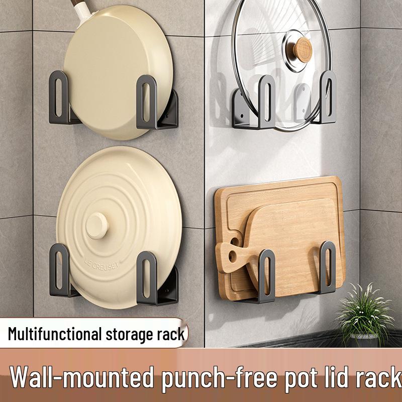 Wall-Mounted Punch-Free Multifunctional Kitchen Organizer for Pots, Lids, and Cutting Boards