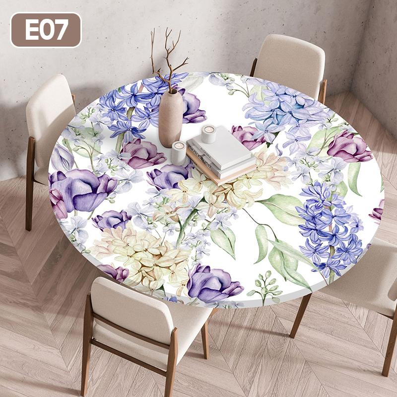 Floral Printed Tablecloth Round Elastic Fitted Edged Dining Table Cloth Waterproof Outdoor Picnic Coffee Tea Table Cover