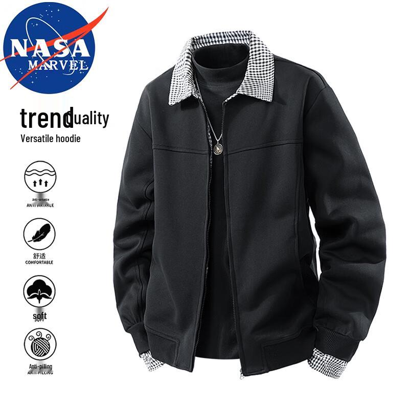 NASA MARVEL Men's Faux Two-Piece Plaid Lapel Sport Sweatshirt