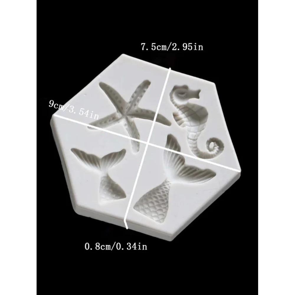 1pc-DIY Baked Large and Small Fish Tail, Sea Star, Seahorse Liquid Silicone Mold