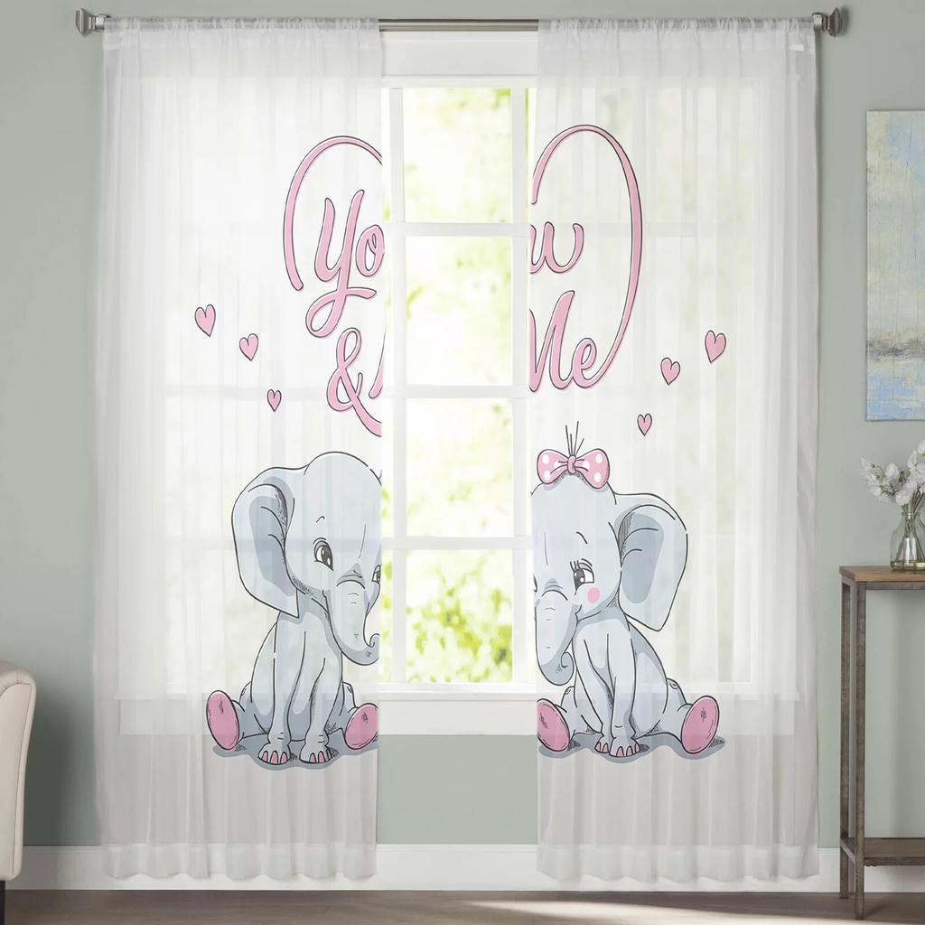 Sweet Baby Elephant Zasłony Okna Salon Tiulowe Zasłony Wystrój Kuchni Dzieci Pokój Zasłony Okna Leczenie