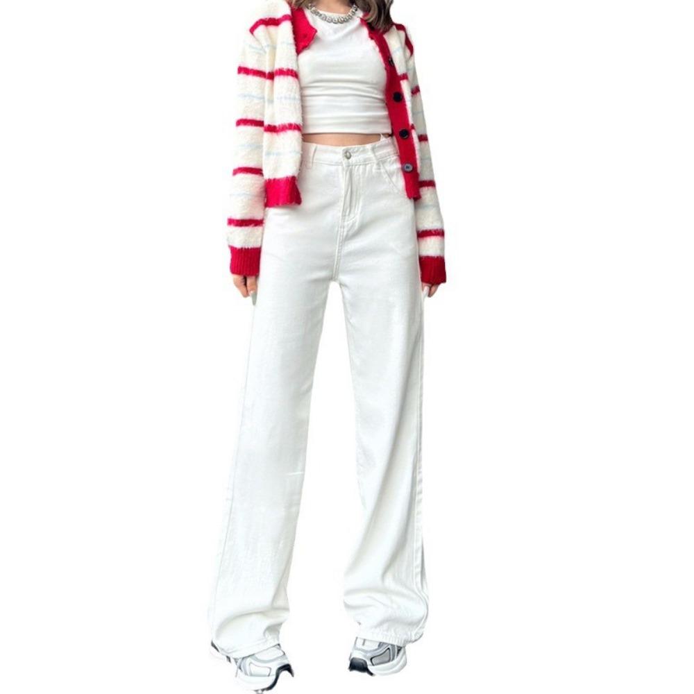 Korean Version of Simple High-waisted Loose Wide-leg Pants Versatile Drape Straight-leg Pants Jeans Women's Ins Denim Trousers Tide