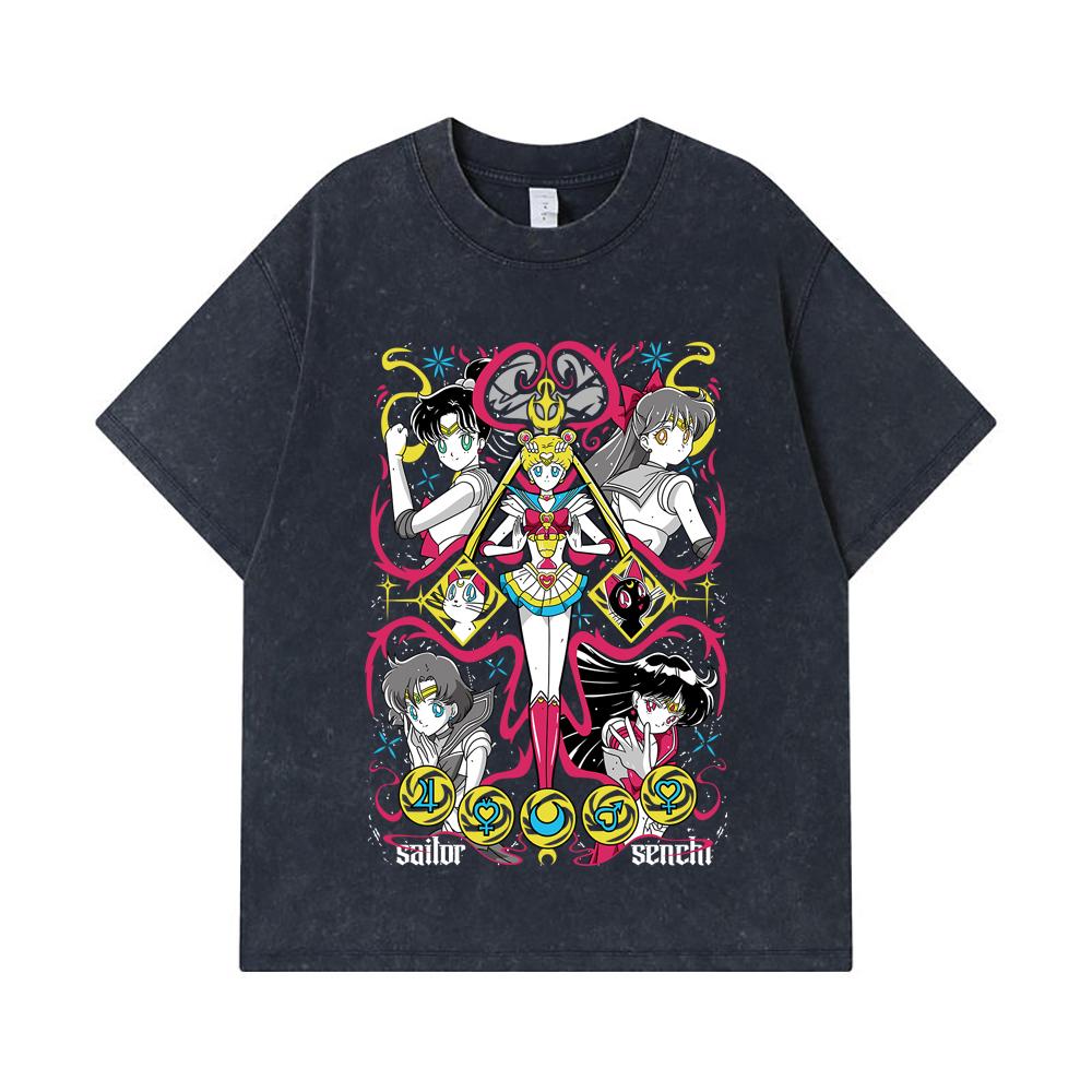 275 GSM Washed T-shirts 100% Cotton Sailor Moon V2 Print Unisex Heavy Cotton T Shirt