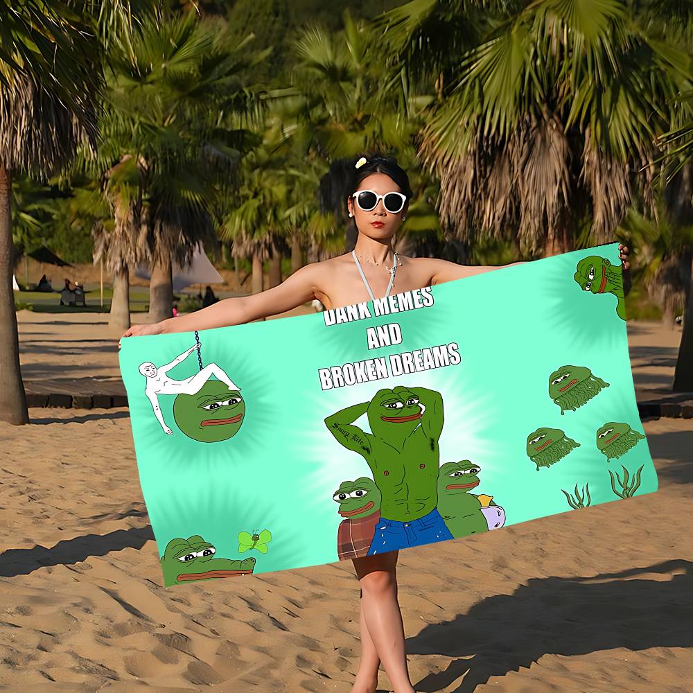 S-Sad F-Frog Meme Beach Towel Colorful Bath Towels for Girl Microfiber Quick Dry Sand Free Beach Yoga Spa Gym Pool