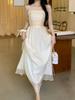 Women's 2024 French White Spaghetti Strap Slimming Evening Dress