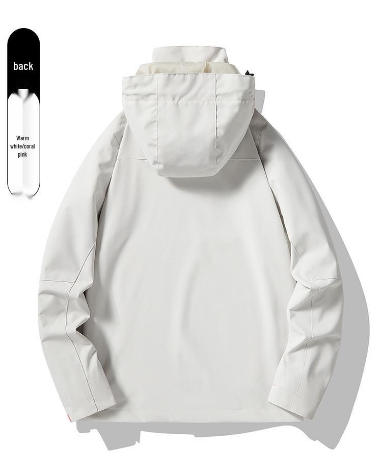2024 Spring/Autumn Couple's Hooded Windbreaker - High Quality, Windproof, Waterproof, Wear-Resistant, Trendy, Versatile Solid Color Jacket