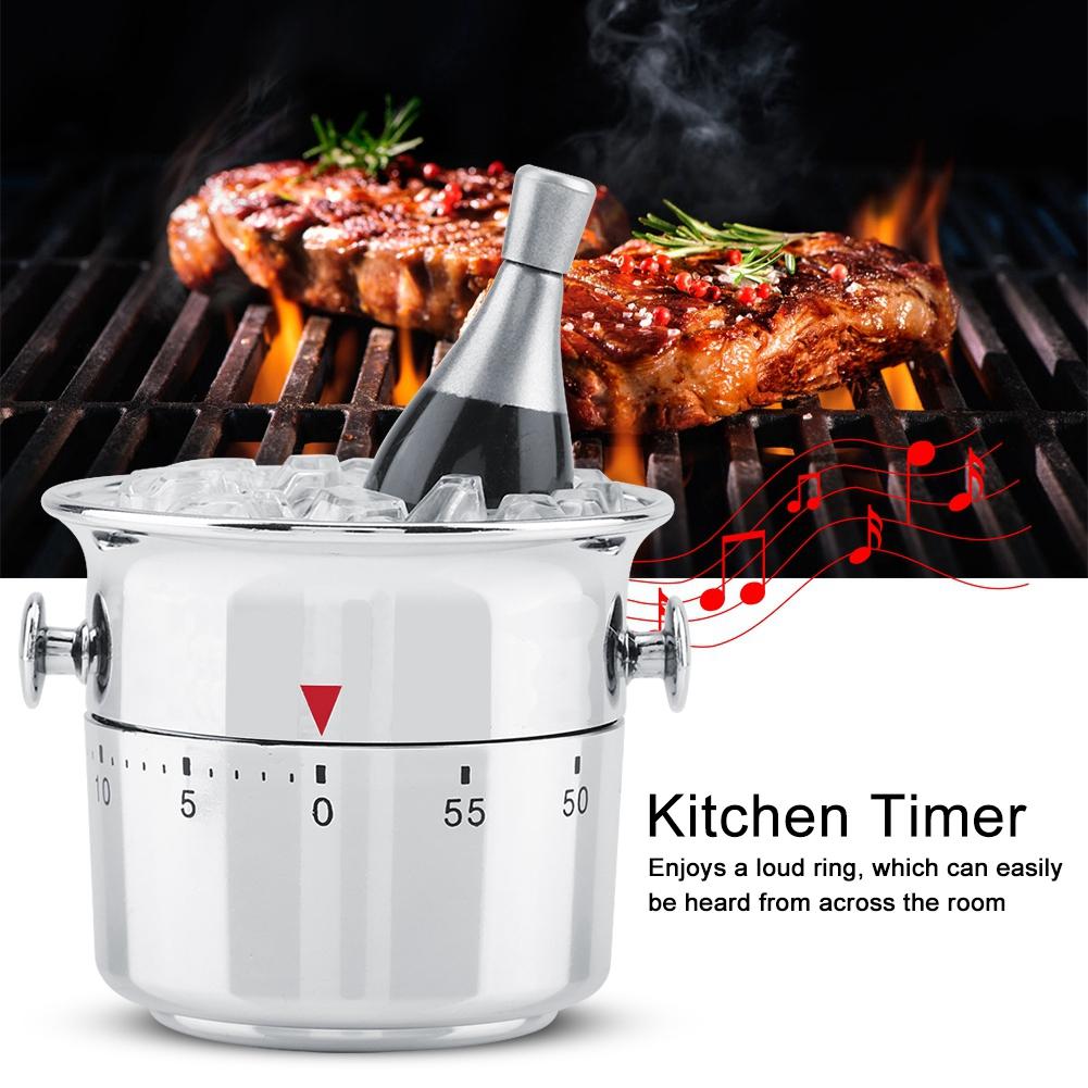 Bucket Shaped 60 Minutes Kitchen Timer Stainless Steel Mechanical Wind up Timer Time Reminder