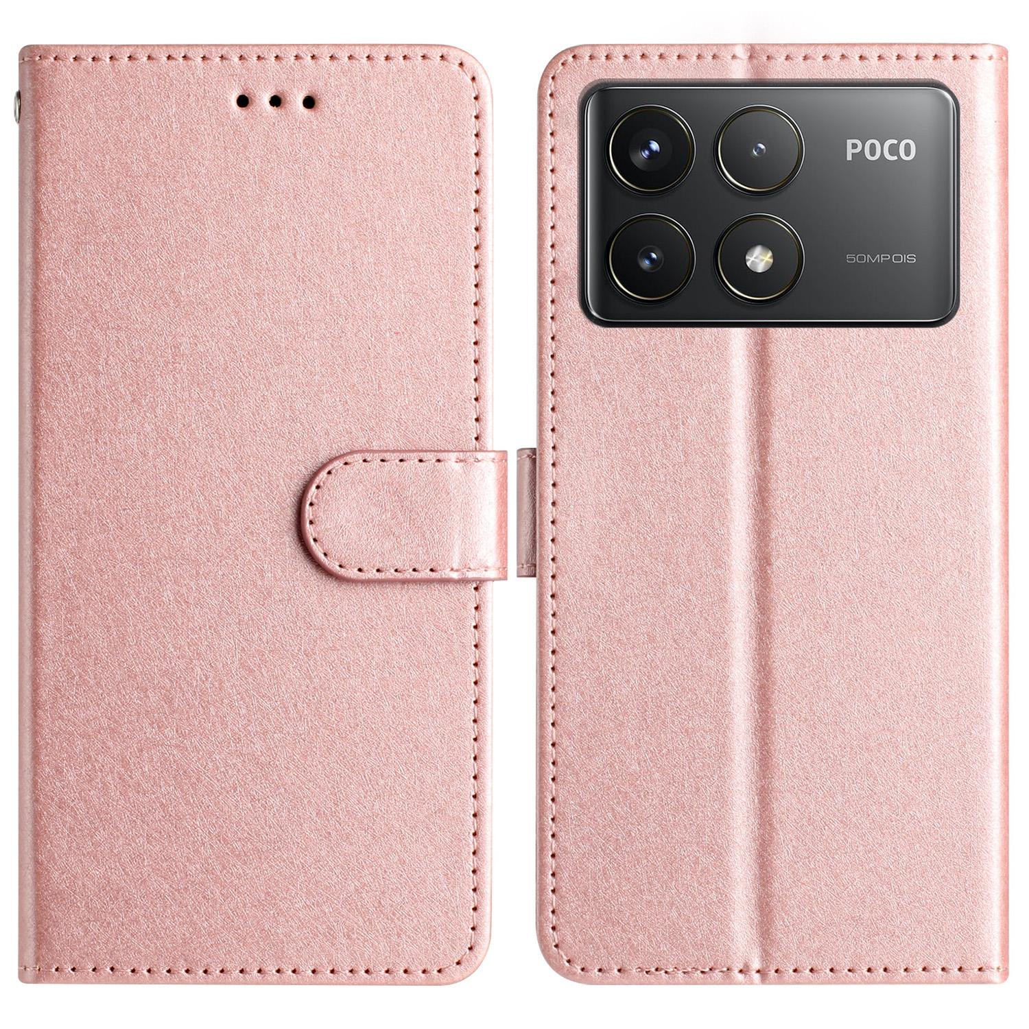 

For Xiaomi Poco F6 Pro 5G/Redmi K70 5G/K70 Pro 5G Case Silk Texture Leather Wallet Phone Cover Rose Gold