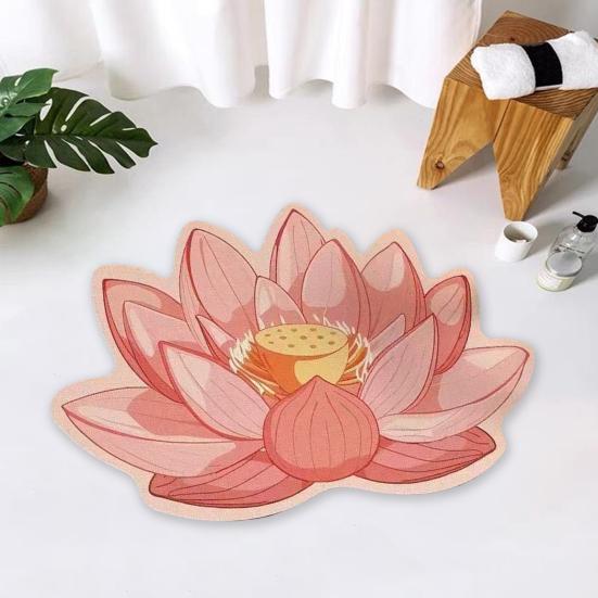 Lotus Leaf Floor Mat Diatomaceous Earth Bathroom Rug Non-Slip Absorbent Lotus Flower Floor Rug for Entrance Living Room Kitchen Bathroom