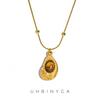 Fashion Natural Tiger's-eye Stone Water Droplet Pendant Necklace Stainless Steel Choker Women PVD Plated Waterproof Jewelry