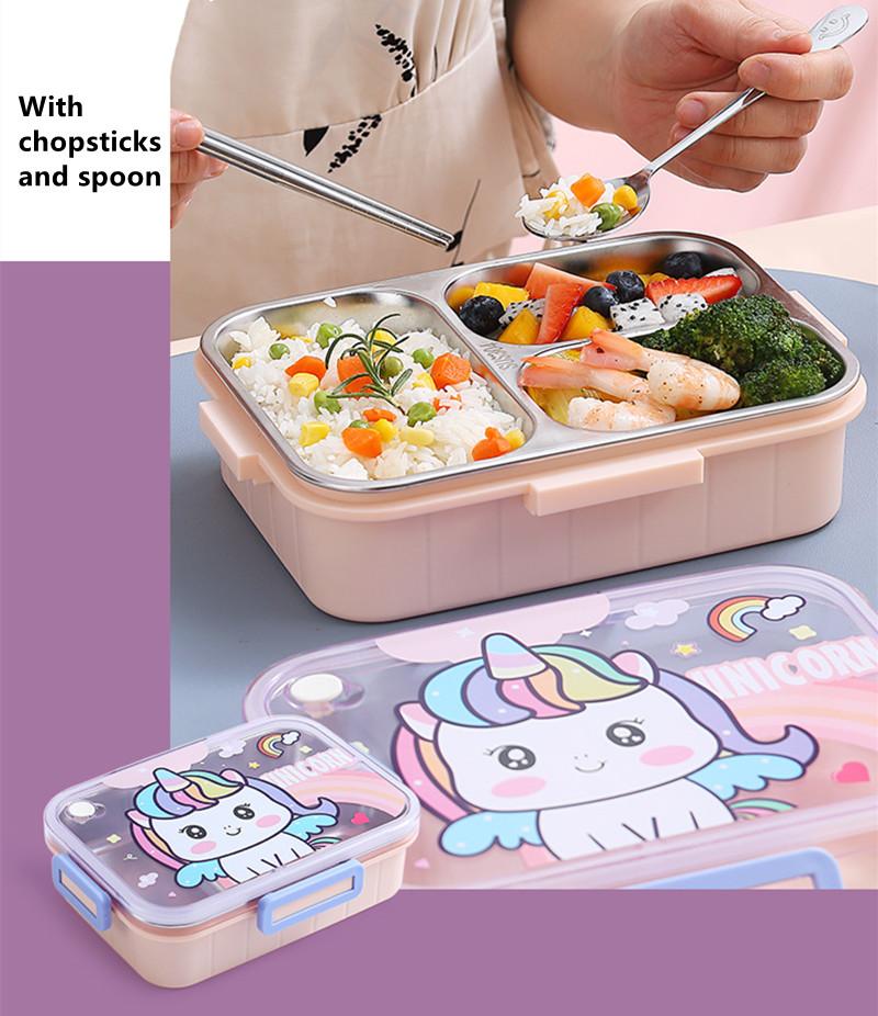 800ml Cartoon Stainless Steel 304 Lunch Box With Spoon Kids Leak-Proof Bento Box Student School Office Food Container