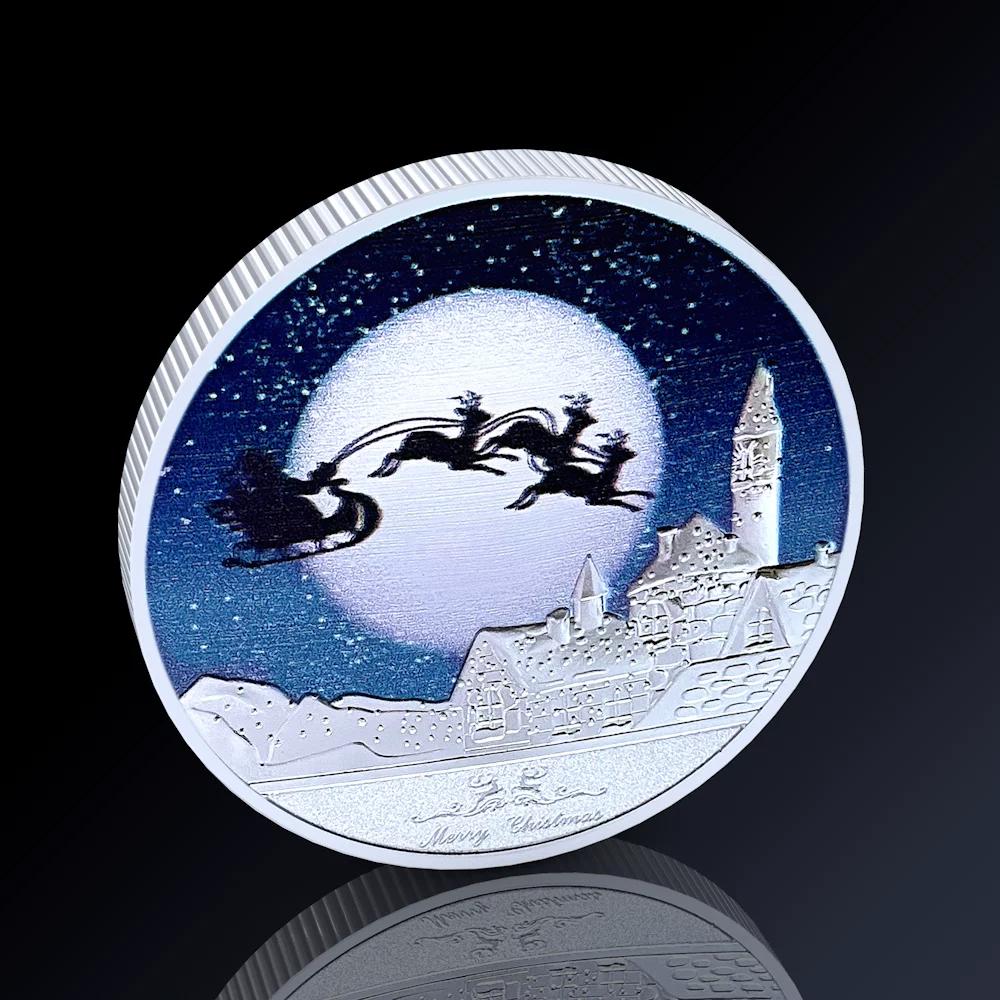 Christmas Snowman Colored Coin Elizabeth Commemorative Medal Silver Coin Christmas Eve Small Gift Tooth Fairy Colored Silver Coin