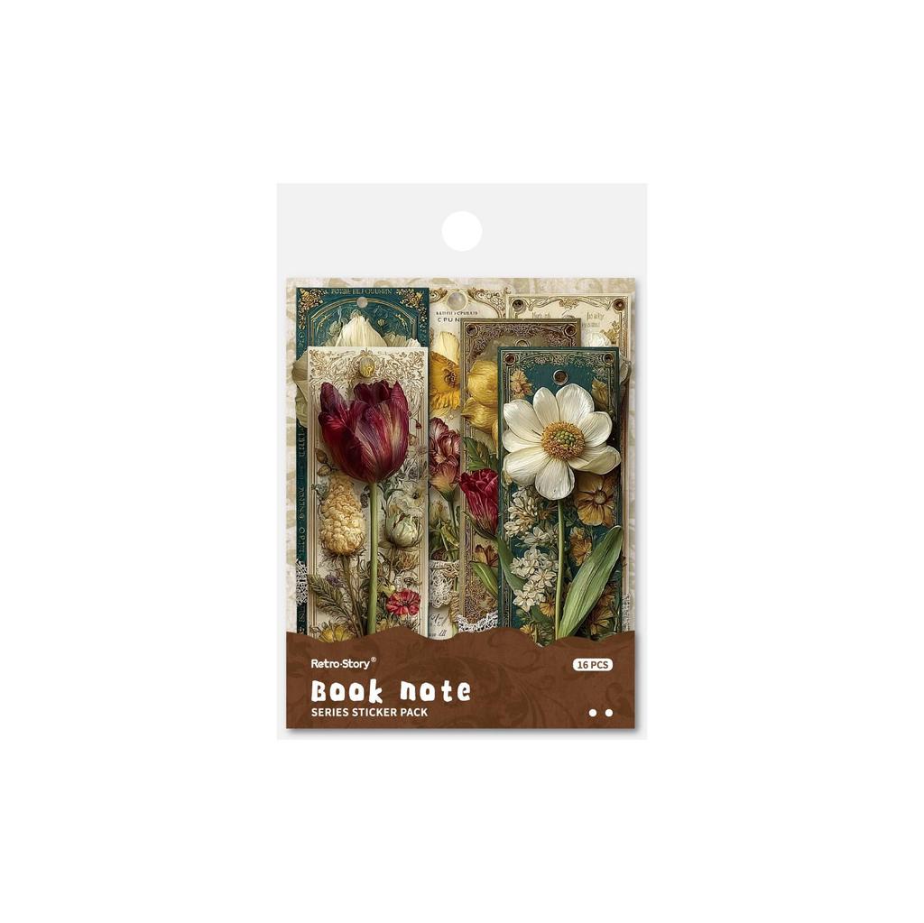 RetroStory Floral Bookmark Stickers - 16 Sheets for Personal Decoration & Planners