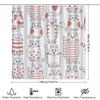 Cat Print Shower Curtain Striped Pink Hearts Pattern Waterproof Fabric Waterproof Bath Rugs Decor For Home Decoration