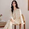 Pajamas women's spring and autumn pure cotton long-sleeved chest pad middle-aged mother autumn 1011 new anti-bumping loungewear