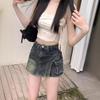2024 Summer American Retro High-Waist A-Line Denim Skirt with Pockets