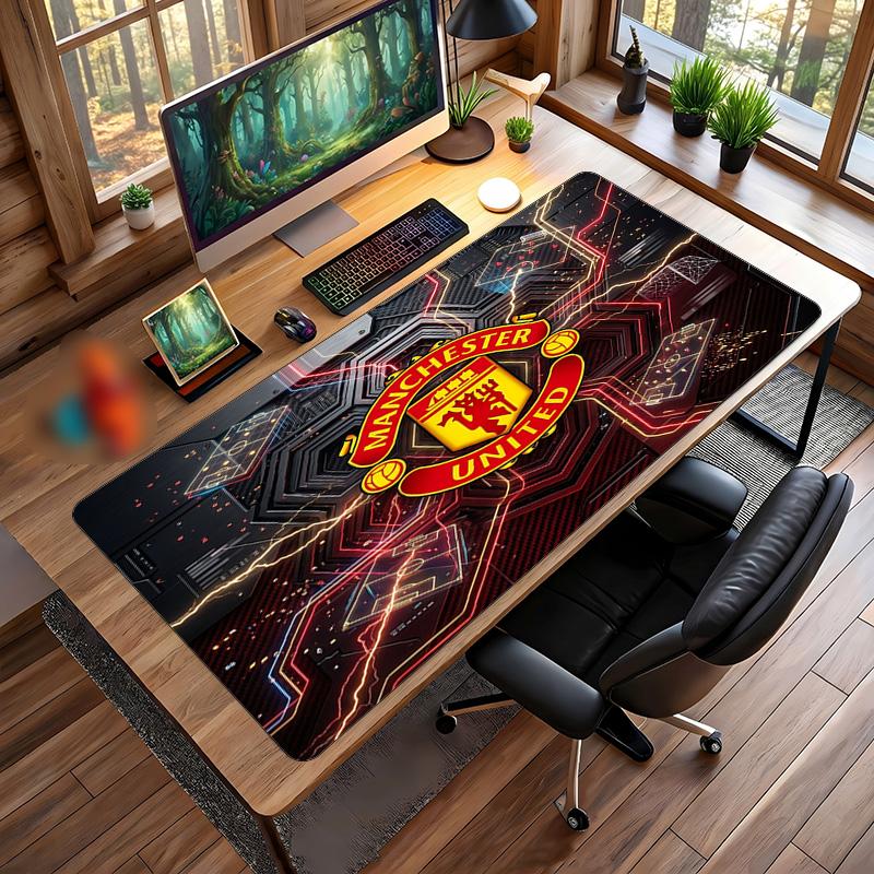 Tappetino Mouse Grande Stampato Manchester United, Tappetino da Scrivania Morbido in Gomma Antiscivolo per Gaming, Decorazione per Ufficio, Laptop, Computer